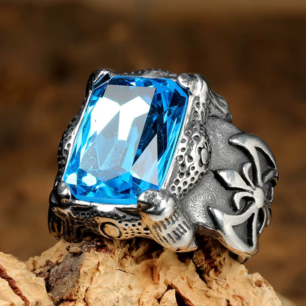 Bijoux à main rétro européen et américain en titane et acier, Style néo-gothique, pierres précieuses