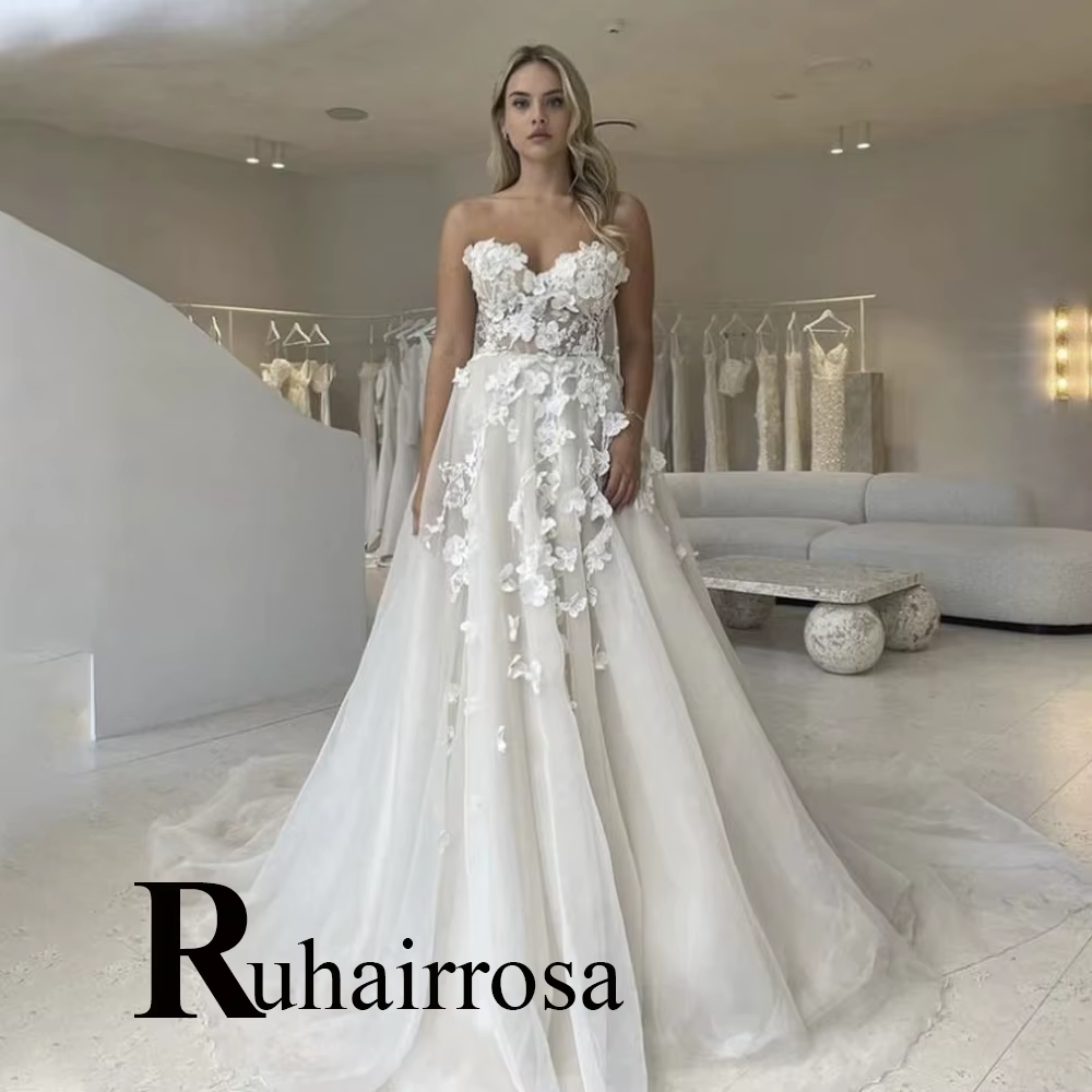 Ruhair mode chérie robes De mariée fleurs Appliques a-ligne dos nu sans manches robe De mariée Vesti