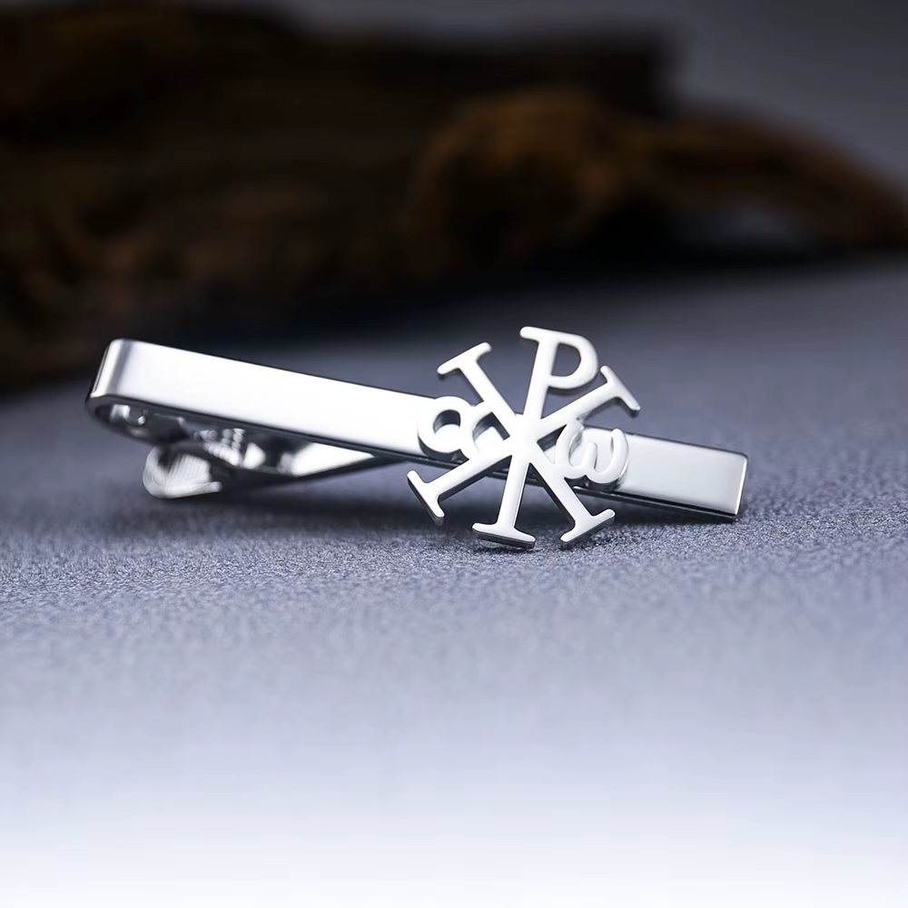 Classique Chi-Rho Alpha Omega croix chrétienne pince à cravate en acier inoxydable hommes costume pi