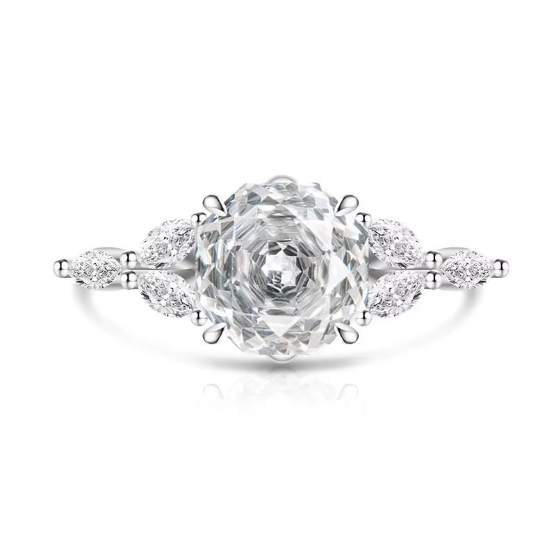 Bague en argent sterling 925 avec diamant à taille rose romantique et motif branche fleurie, bijou p