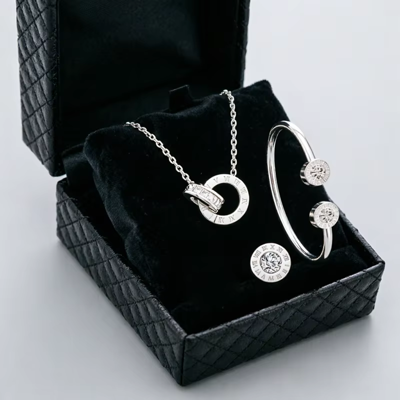 Ensemble de bijoux en acier inoxydable à chiffres romains pour femme, comprenant un collier à anneau