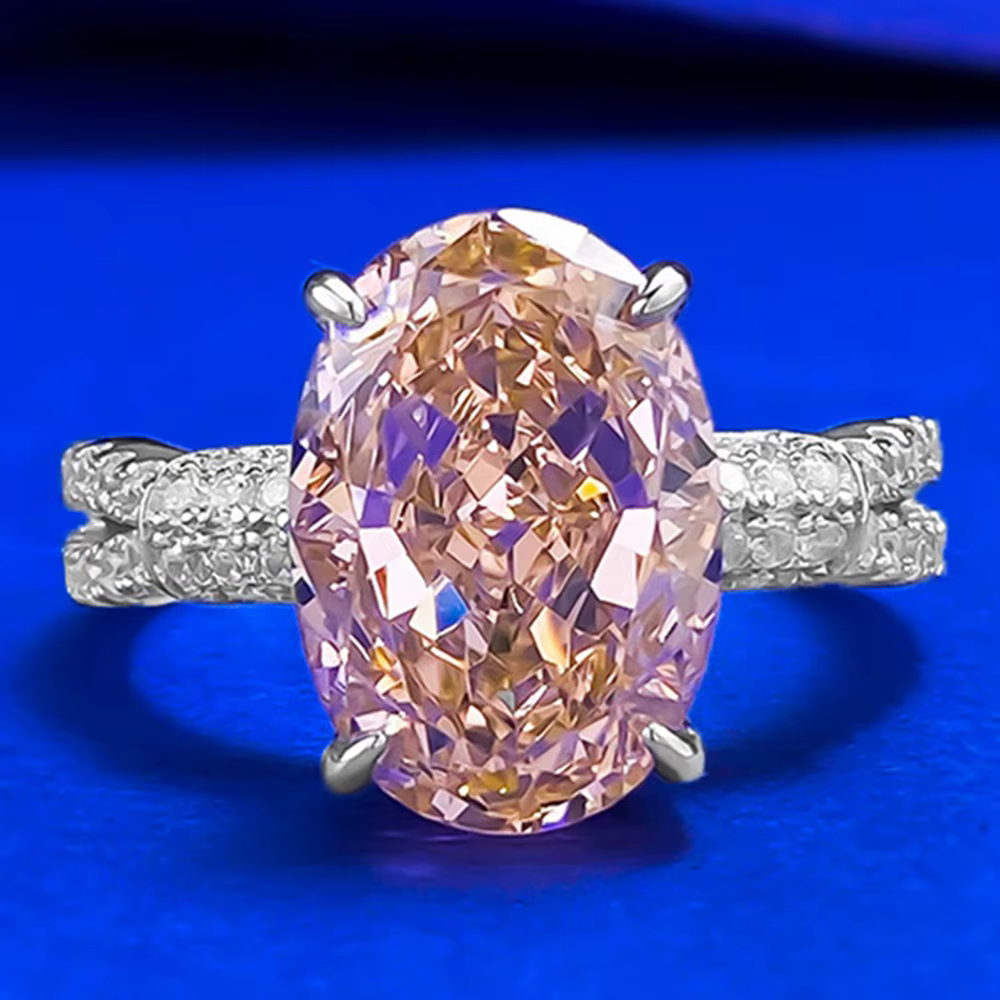Wong Rain – bague de luxe en argent sterling 925, coupe ovale, 9x13 MM, morganite, diamant à haute t