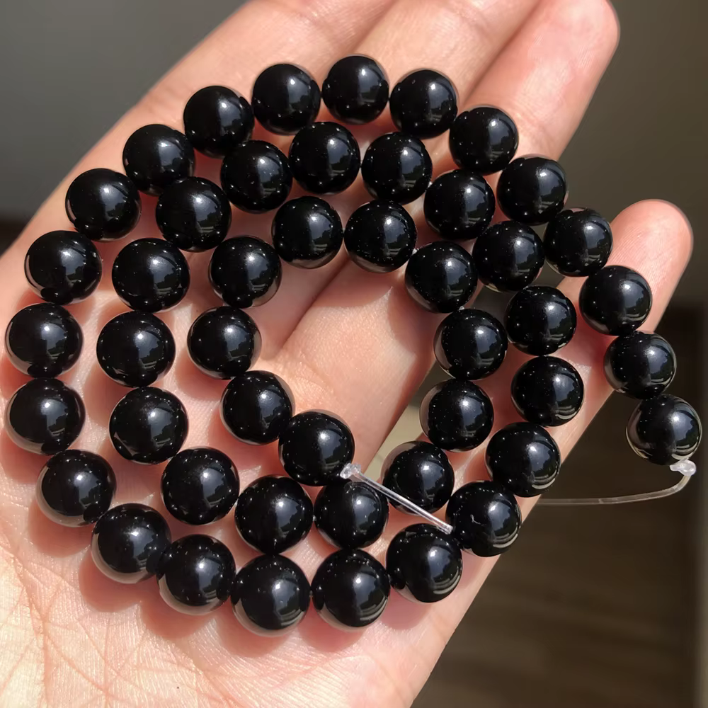 Pierre de lave volcanique noire naturelle, perles rondes de 4 à 14mm, taille au choix de 15 pouces p