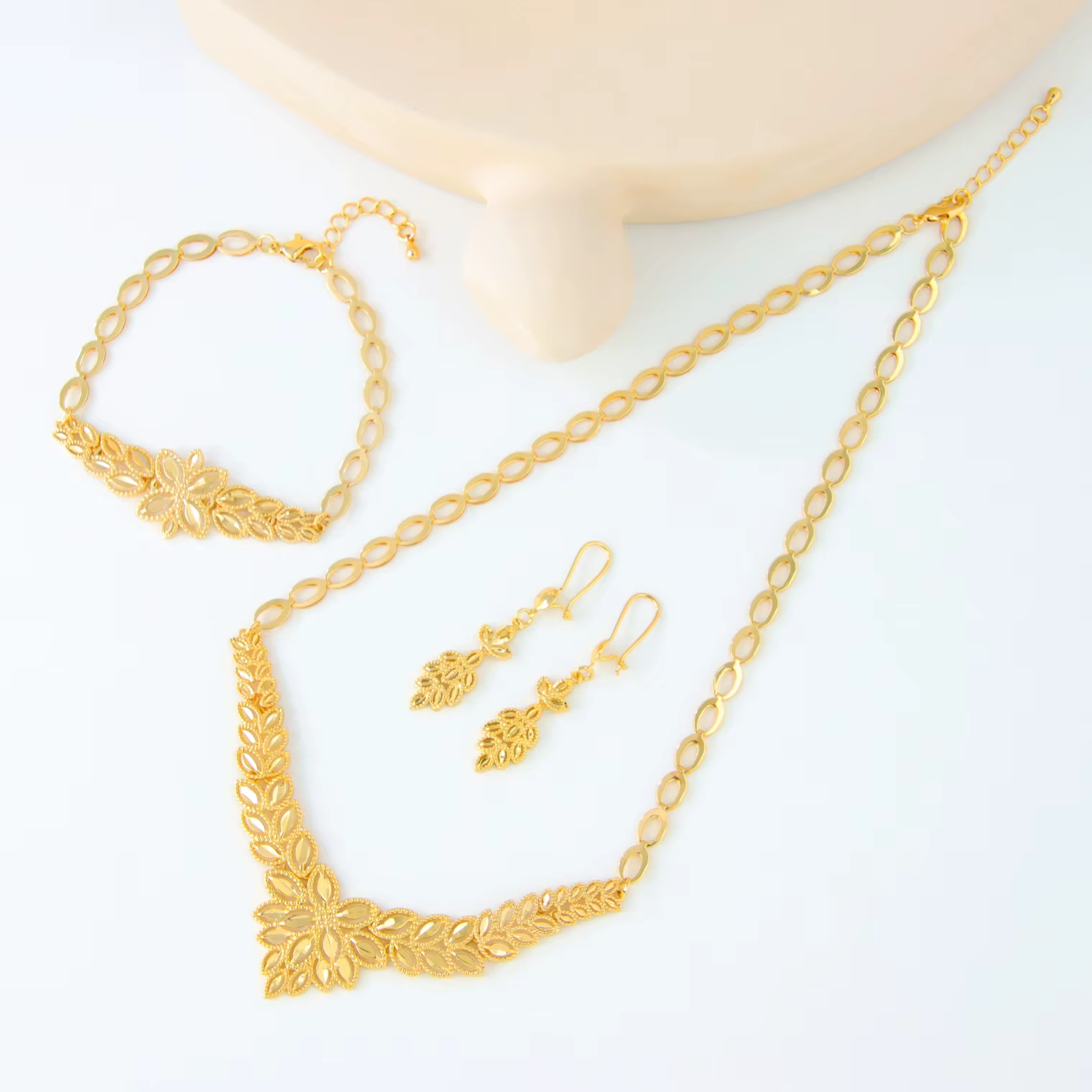 Ensemble de bijoux de mariage de luxe dubaï, plaqué or 21 carats, collier de mariée arabe, Bracelet,