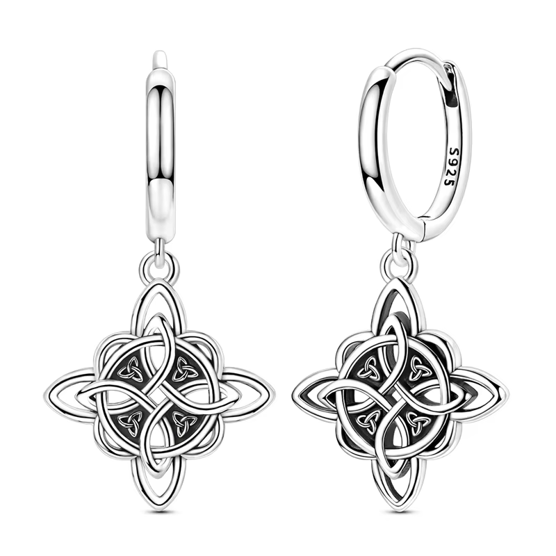 Boucles d'oreilles créoles en argent Sterling 925, nœud celtique, motif entrelacé complexe, design p