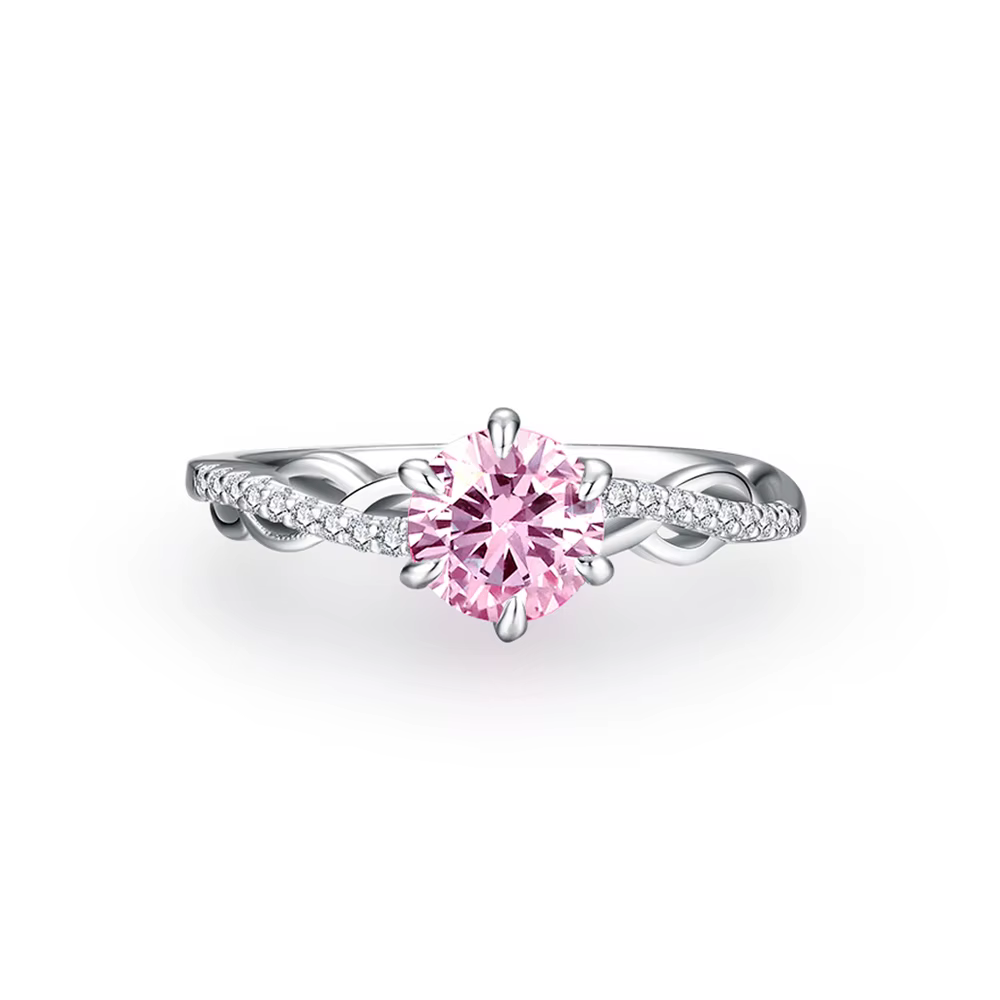 MINTYBOX-Bague en Moissanite Rose pour Femme, Bijoux de Fiançailles en Argent Sterling 100% 925 et D