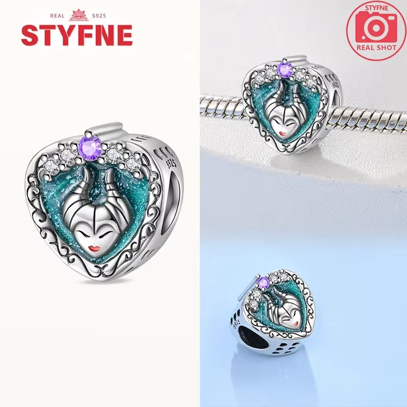 Pendentif série mondiale de conte de fées en argent 925, breloques de la reine maléfique, perles ada