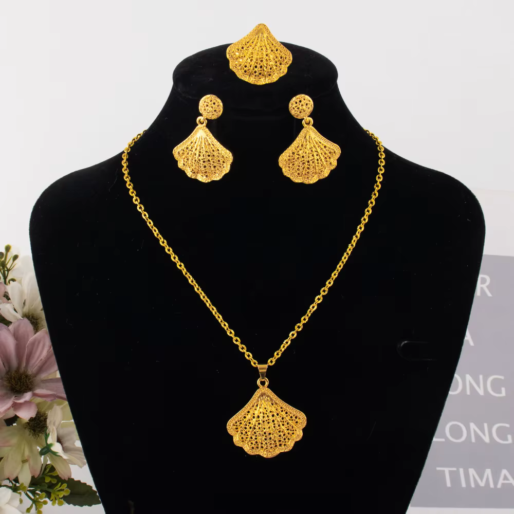 Dubaï Noble collier boucles d'oreilles plaqué or ensemble de bijoux pour femmes Nigeria indien femme