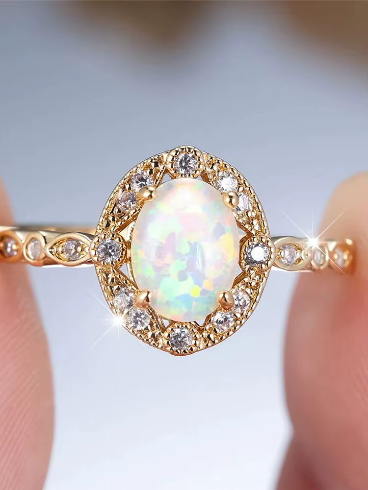 Bague opale narChimWhite pour hommes et femmes, alliances, matiques de fiançailles, bijoux minimalis