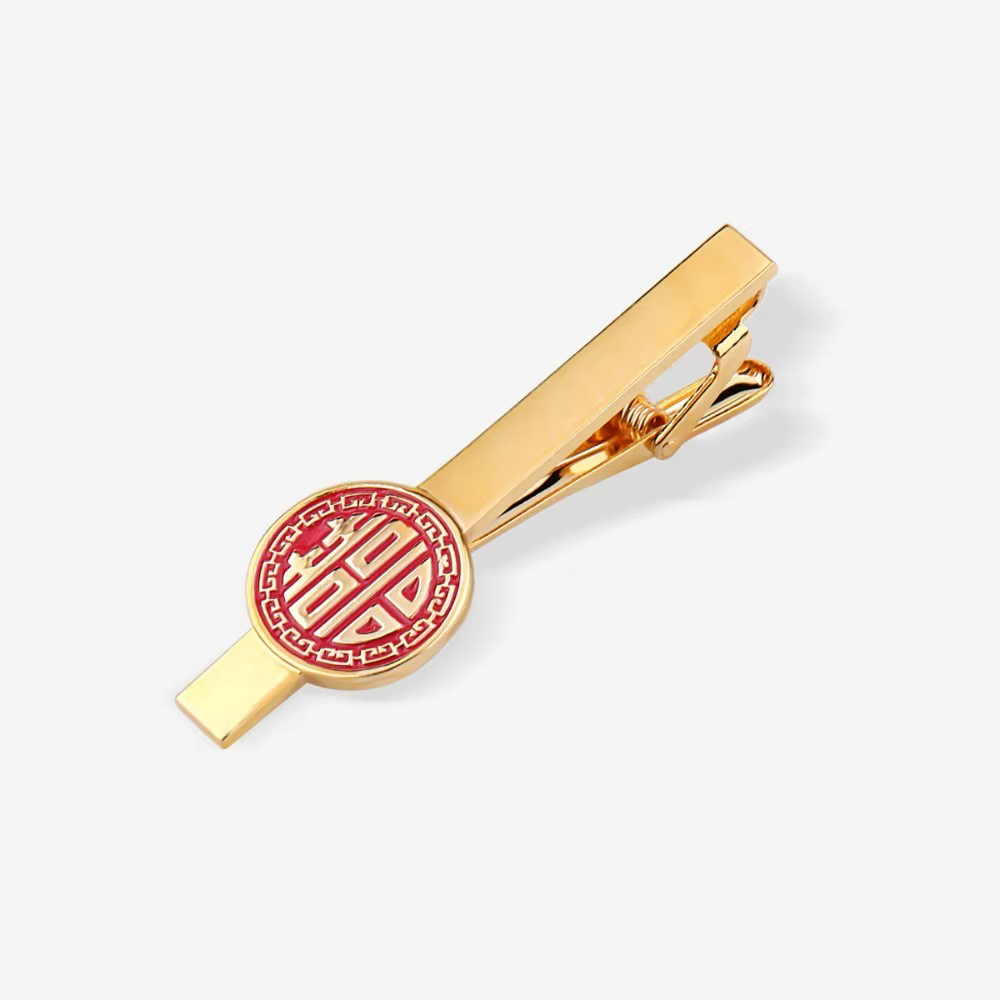 Boutons de manchette Double bonheur, mot heureux, bénédiction traditionnelle chinoise, pince à crava