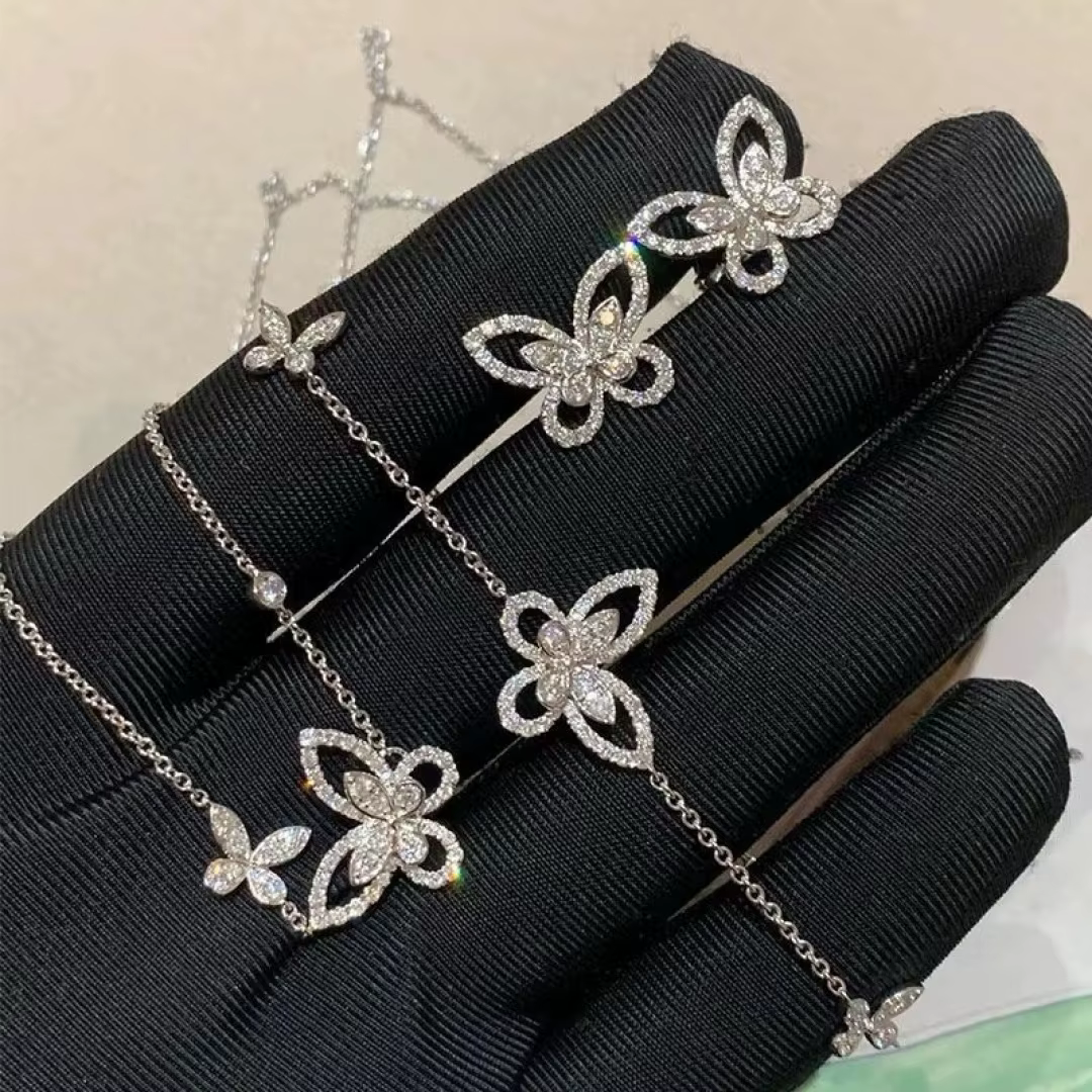 Boucles d'oreilles papillon classiques plaquées or en argent sterling 925, bracelet papillon, collie