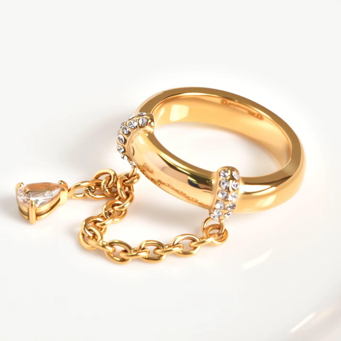 Bague pendentif en Zircon plaqué or 18 carats, chaîne à pampilles de luxe exquise, en acier inoxydab