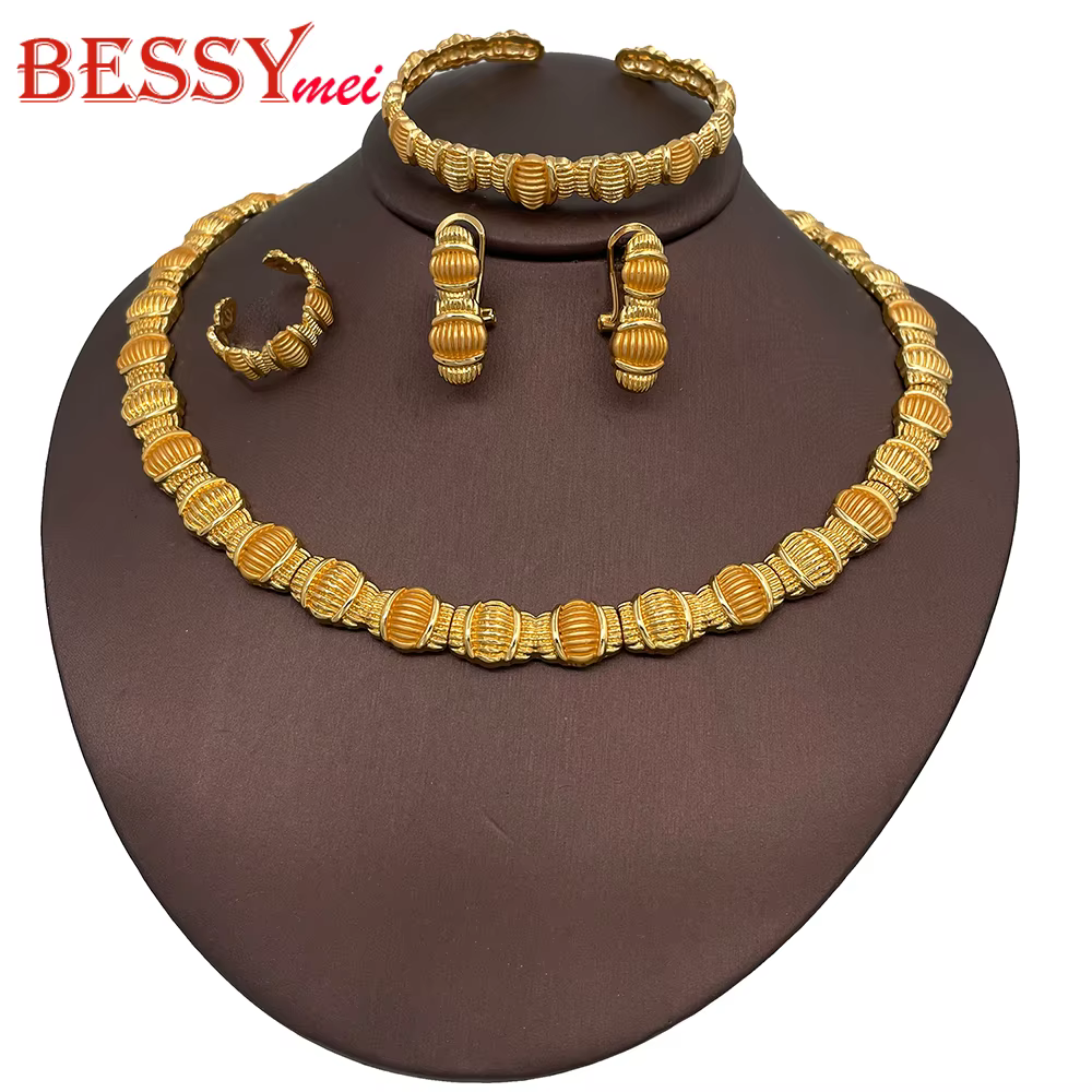 Ensemble de bijoux plaqué or 18 carats de style Dubaï pour femmes, design minimaliste, collier, brac