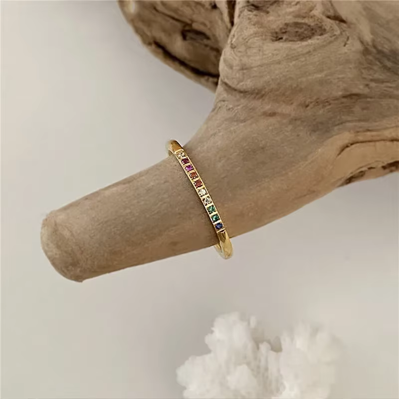 2 pièces/ensemble en acier inoxydable couleur arc-en-ciel cubique Zircon pierre bagues pour femmes I