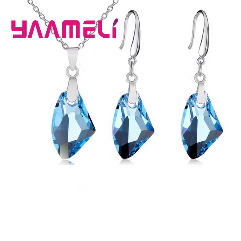 Ensemble de bijoux en argent regardé 925, collier pendentif en cristal autrichien géométrique, boucl