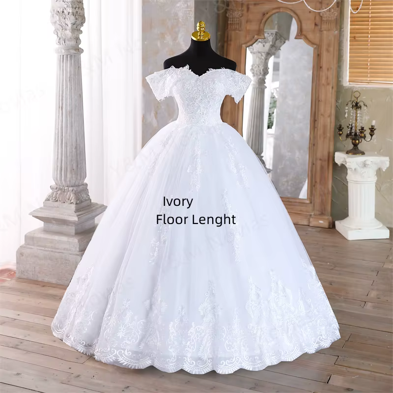 Robe de Mariée Blanche Personnalisée avec Traîne en Dentelle pour Femme, Vêtement de Princesse avec 