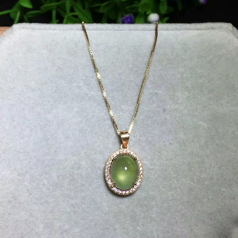 Collier avec pendentif en préhnite naturelle incrustée en argent, bijou de styliste original, à la m