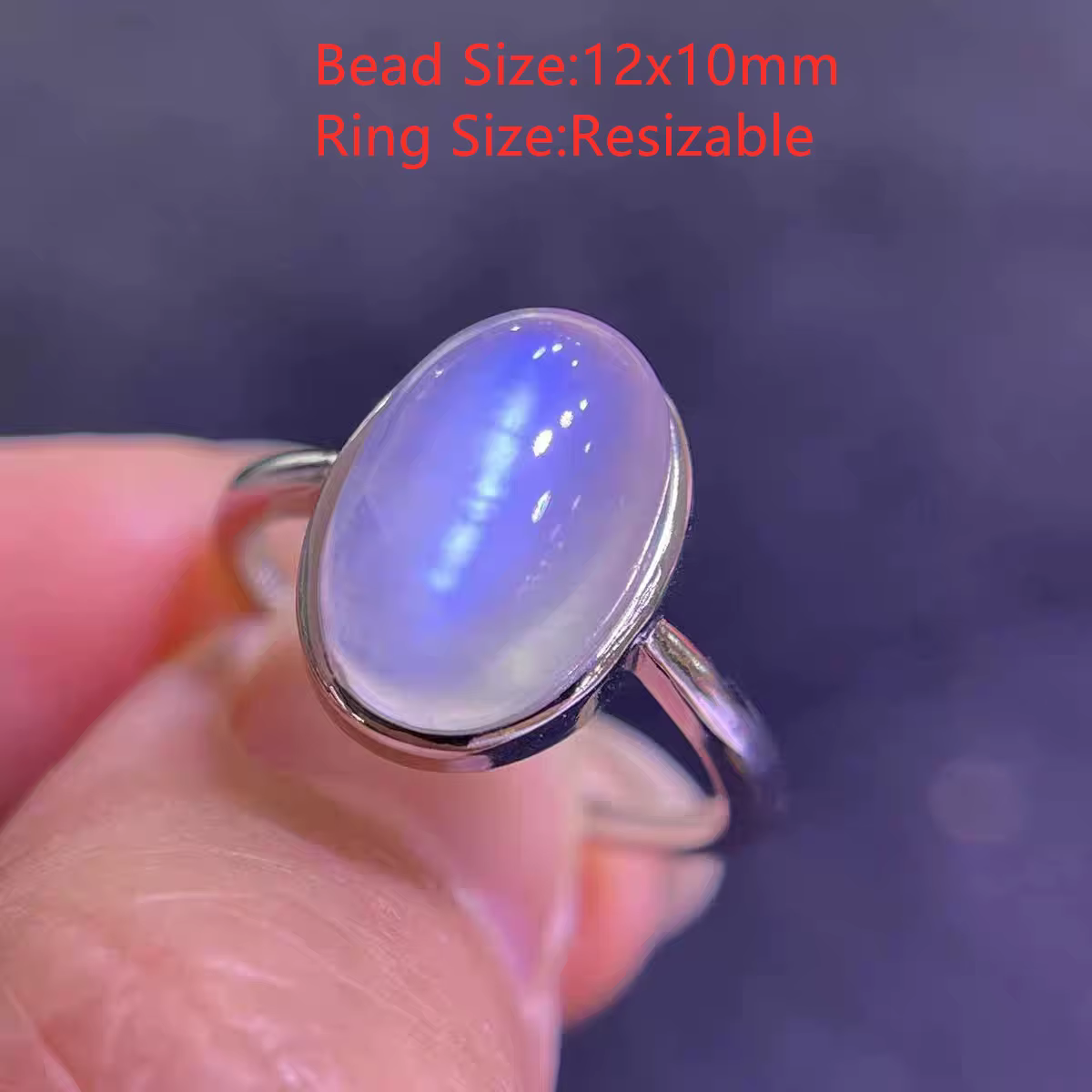 Bague réglable en pierre de lune naturelle bleue claire, cristal ovale 12x10mm, en argent Sterling 9