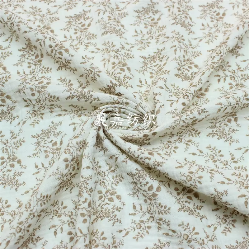 Tissu en gaze de coton double couche, motif floral, pour vêtements d'enfants et vêtements de détente