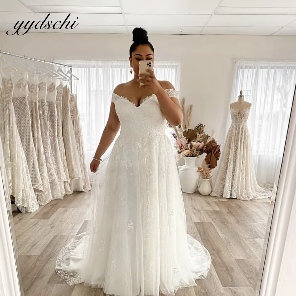 Robe de mariée 2025 – Robe de mariée sexy et exquise à col en V, robe de bal scintillante avec appli