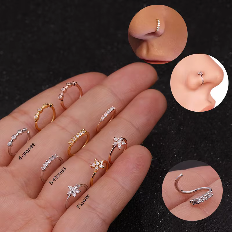1Pc 20g x 8mm mode nez Piercing corps bijoux Cz nez cerceau narine nez anneau petite fleur Helix Car