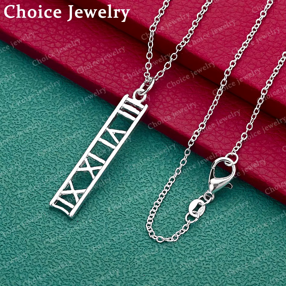 Collier pendentif en argent sterling 925 avec chiffres romains pour hommes et femmes, bijoux de mode