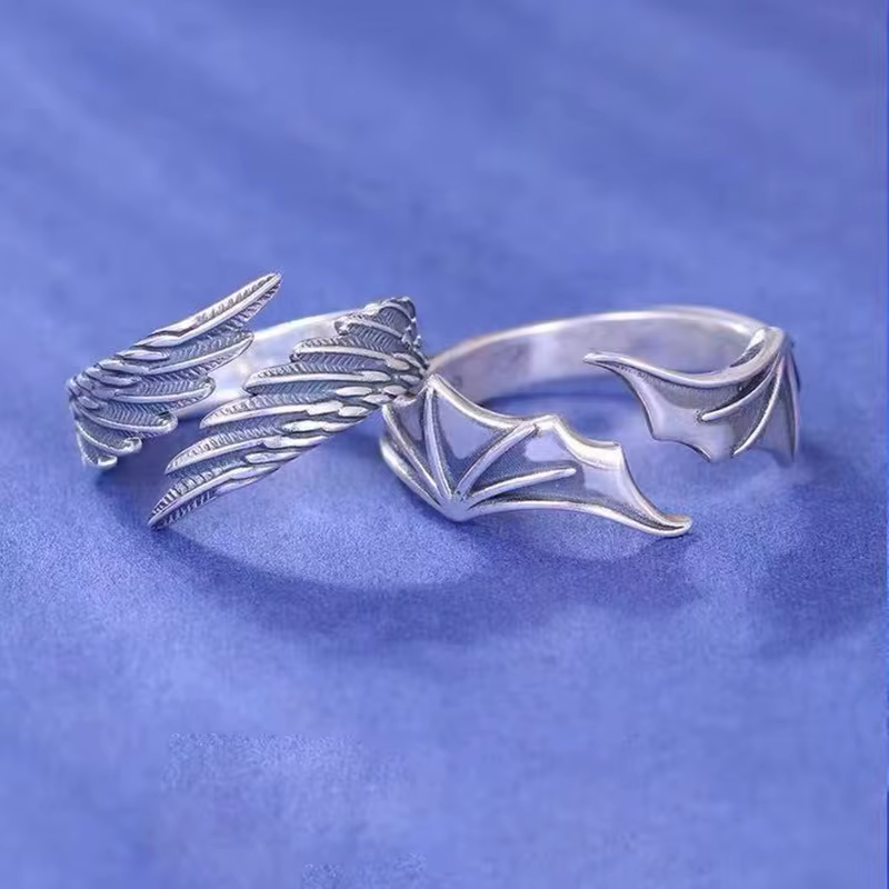 Bague gothique Punk ailes d'ange diable pour hommes et femmes, anneau réglable rétro Hip Hop, bijoux
