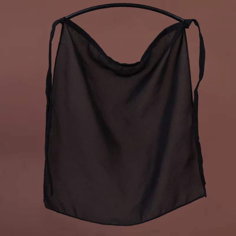 Voile de visage à pampilles Hanfu chinois, décoration de rideau de visage en mousseline de soie noir