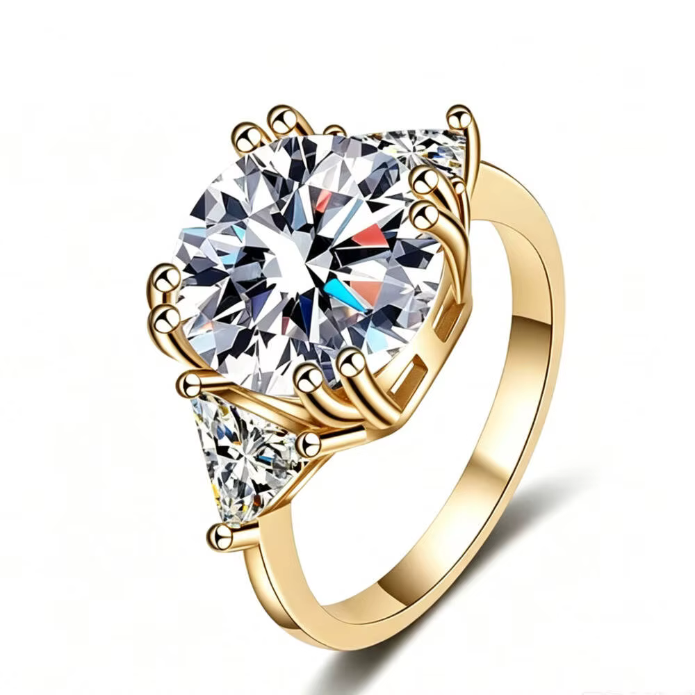 Bague Cocktail en Argent 925 avec Couronne à Griffes, Couleur Or, Grandes Moissanites Multicolores D