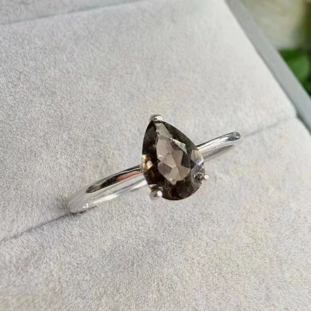 Bague en argent 925 avec quartz fumé naturel à facettes, idéale pour la guérison et comme cadeau de 