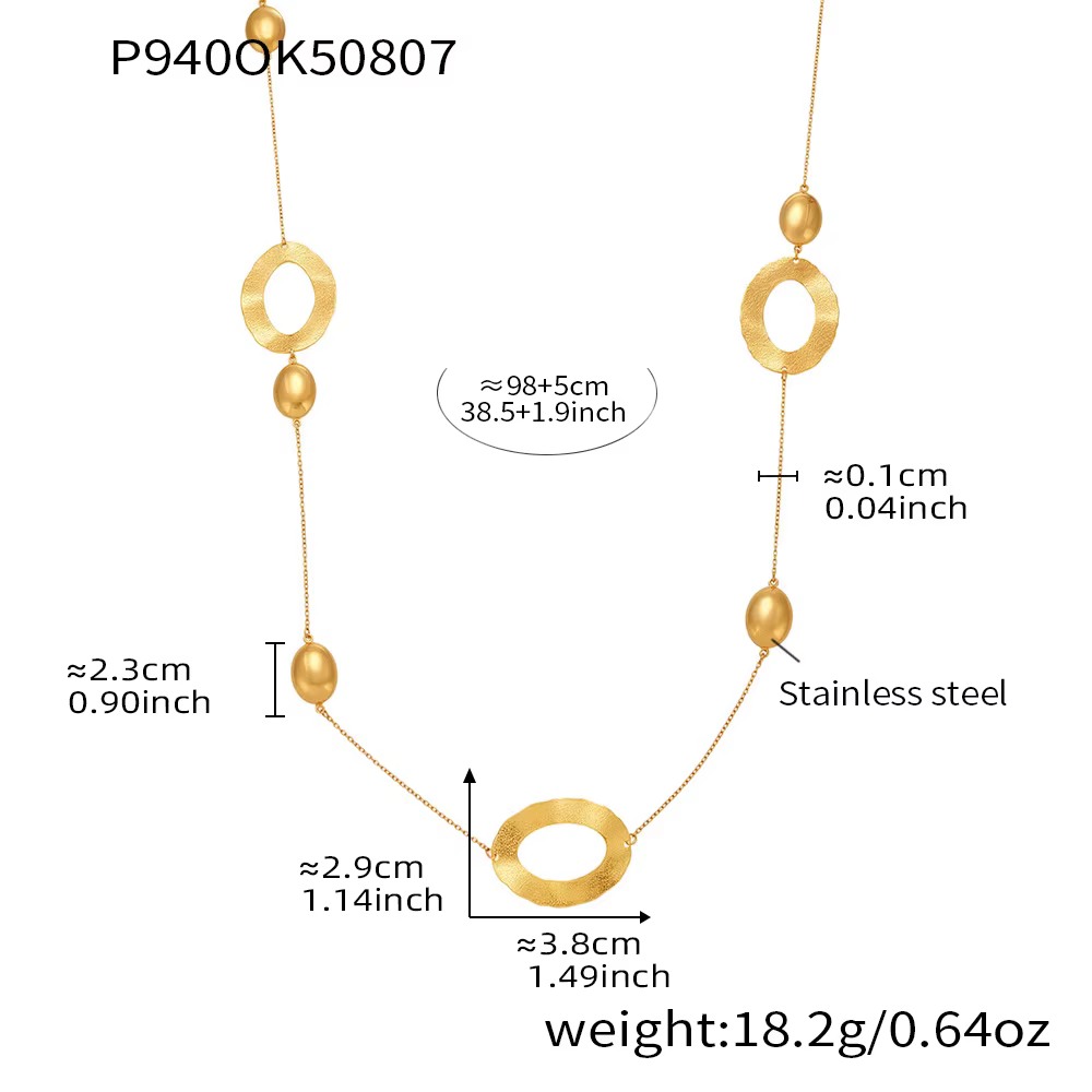 Collier Long en acier inoxydable plaqué or 316 pour femmes, chaîne dorée de 103cm, pendentif ovale, 