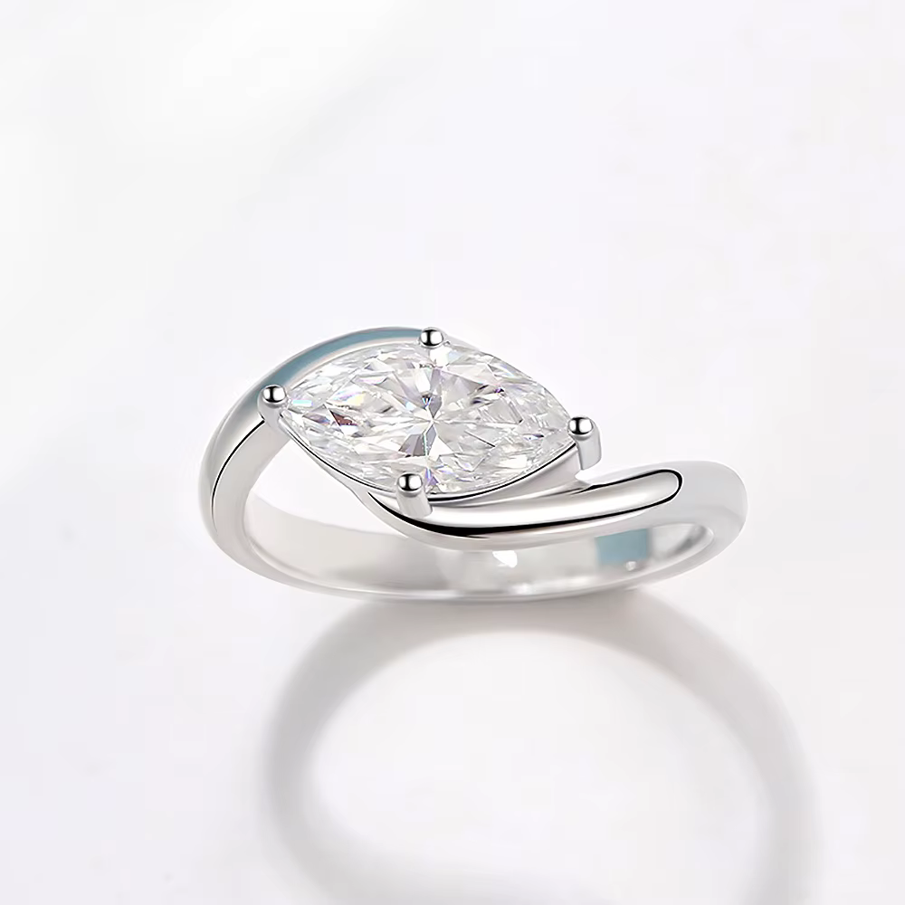 Bague de fiançailles en Moissanite taille Marquise 1/2CT, avec céramique, en argent Sterling 925, ba