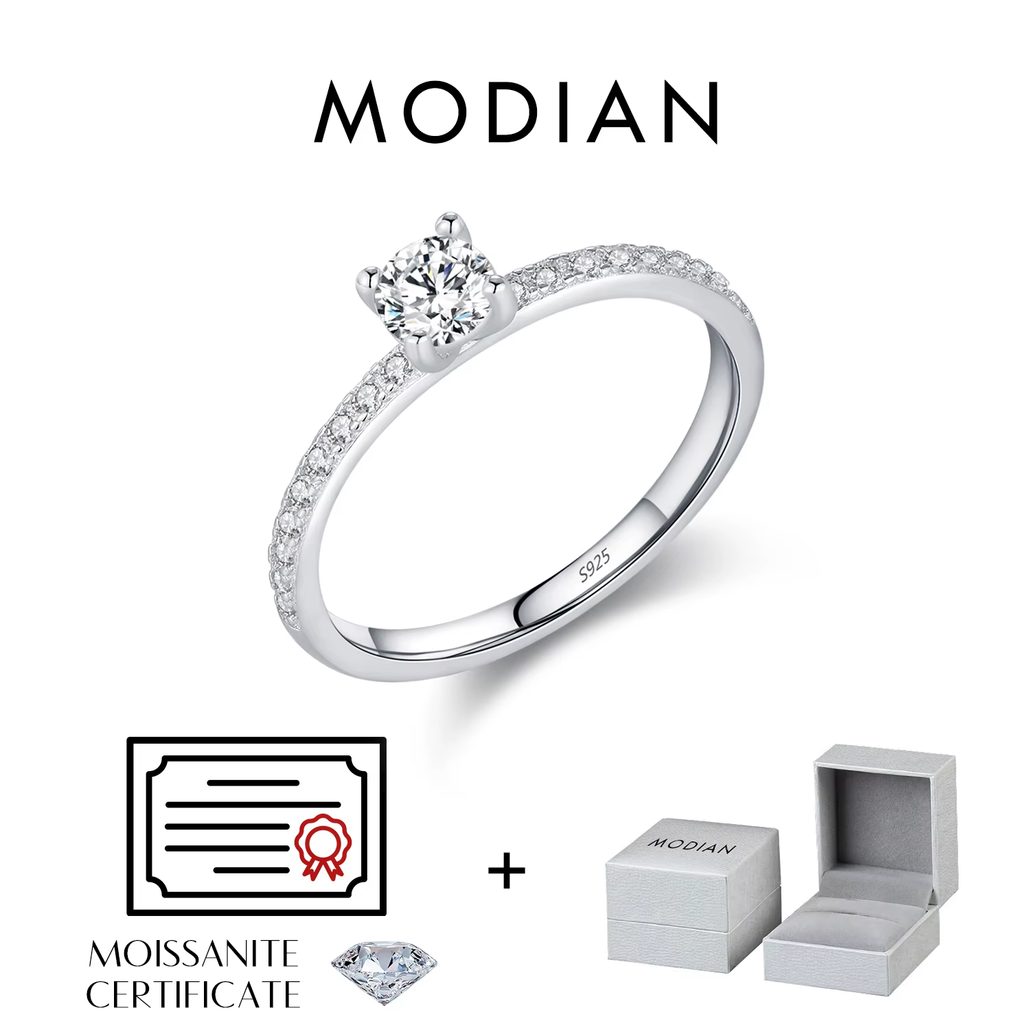 MODIAN D couleur Moissanite bague délicate carré 925 en argent Sterling laboratoire diamant bague po