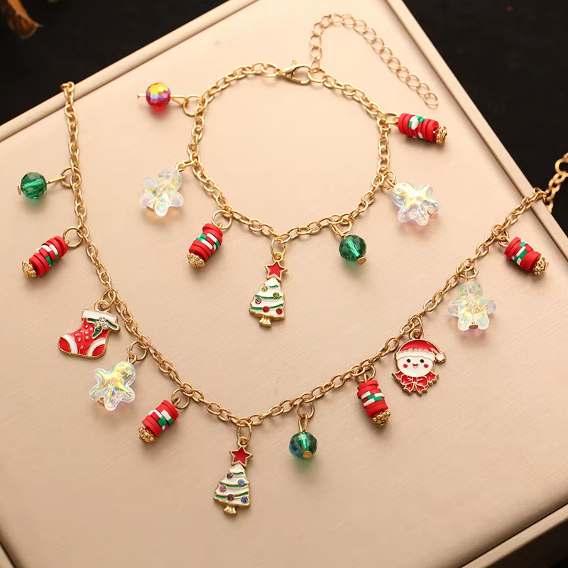 EILIECK arbre de noël bonhomme de neige bas collier Bracelet ensemble pour les femmes mode chaîne ét