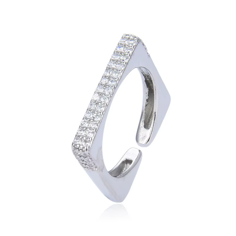 Bague carrée Simple couleur argent pour femmes, personnalité à la mode, Zircon, Index réglable, cade