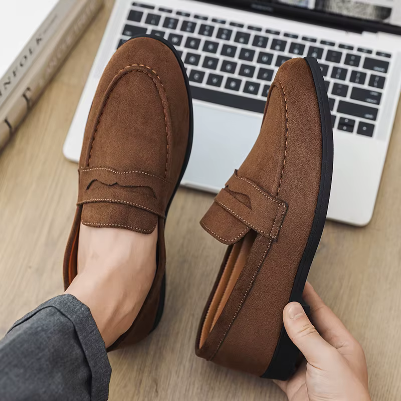 Chaussures de mariage en cuir suédé bleu et marron pour homme, tendance, mocassins à penny, chaussur