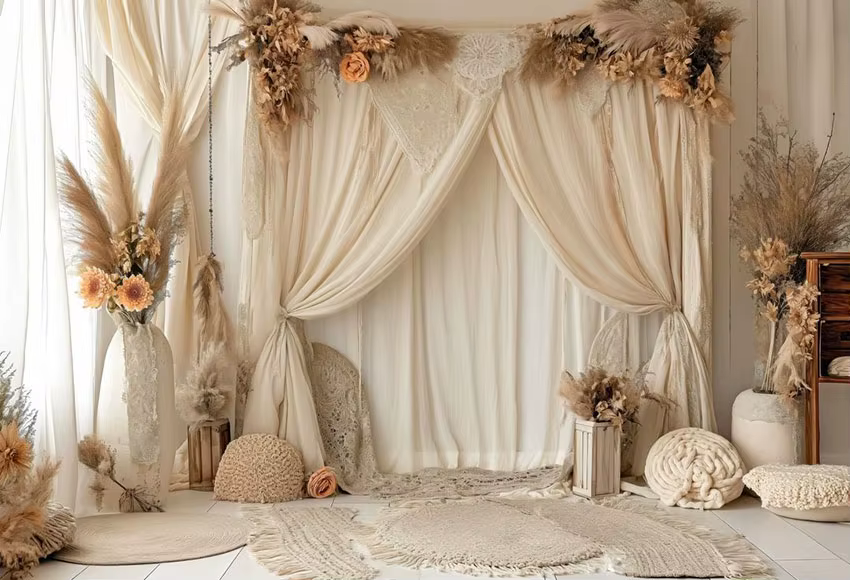 Boho Floral salle fenêtre photographie fond adulte anniversaire mariage maternité Portrait décor toi