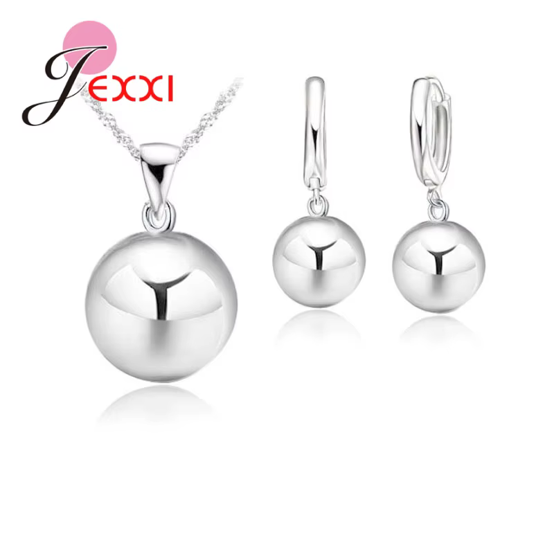 Ensemble de bijoux en argent Sterling 925 pour femmes et filles, pendentif boule de 12MM, collier et