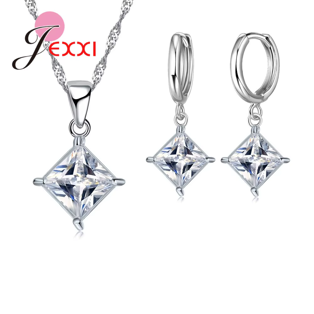 Bijoux en argent Sterling 925 pour femmes, exquis, carré, cristal, coloré, cadeau de fiançailles, pe