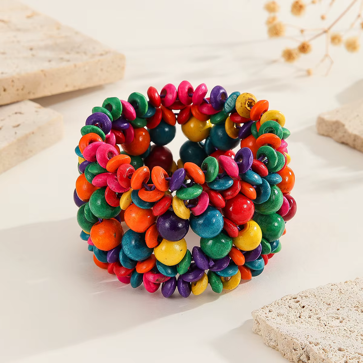 Ensemble de bijoux bohèmes faits à la main avec perles en bois irrégulières : collier, boucles d'ore