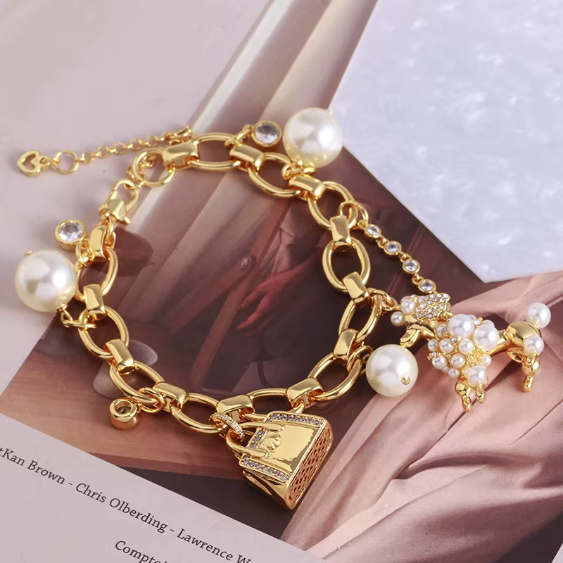 Bracelet multi-pendentifs en émail émaillé, style européen et américain, avec motif sac à main et ch