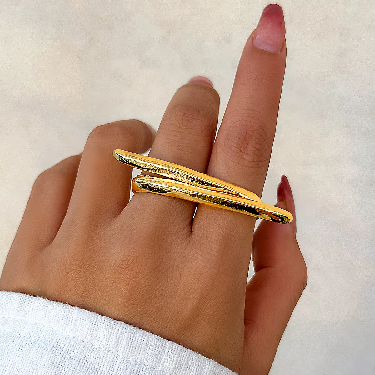 Salunderes-Bague Double Doigt Géométrique en Forme de Cœur pour Femme, Ouverture Esthétique, Réglabl