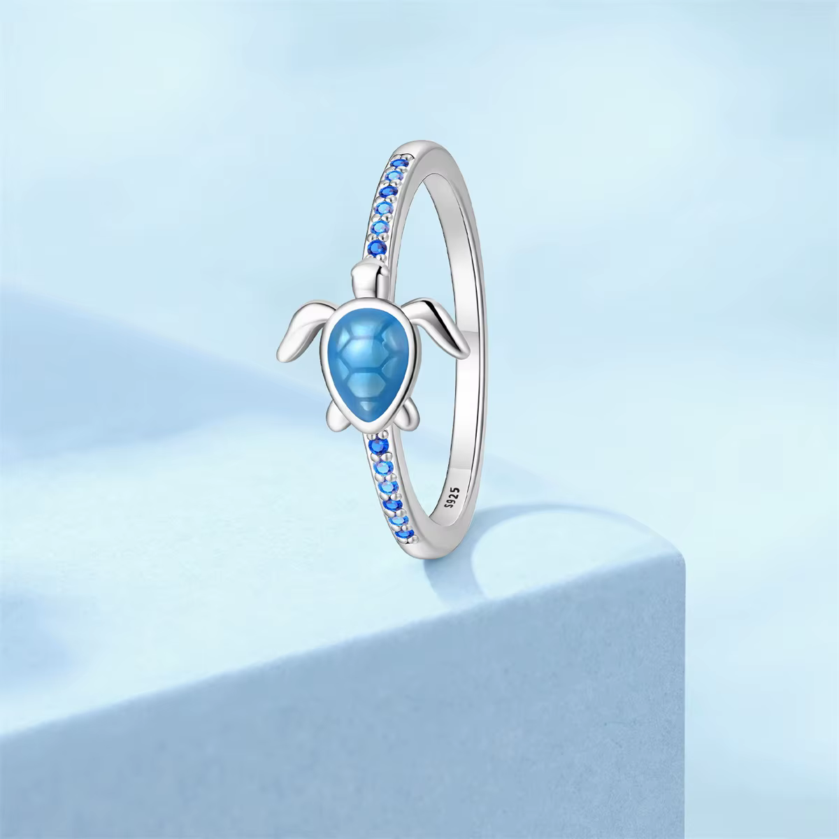 Bague originale en argent 925 avec tortue de mer bleue, cadeau pour femme, accessoire fin pour la Sa