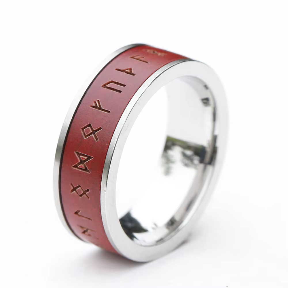 Bague Vintage Rotative SION L en Acier Inoxydable pour Homme et Femme, Anneau Viking Runes avec RosF