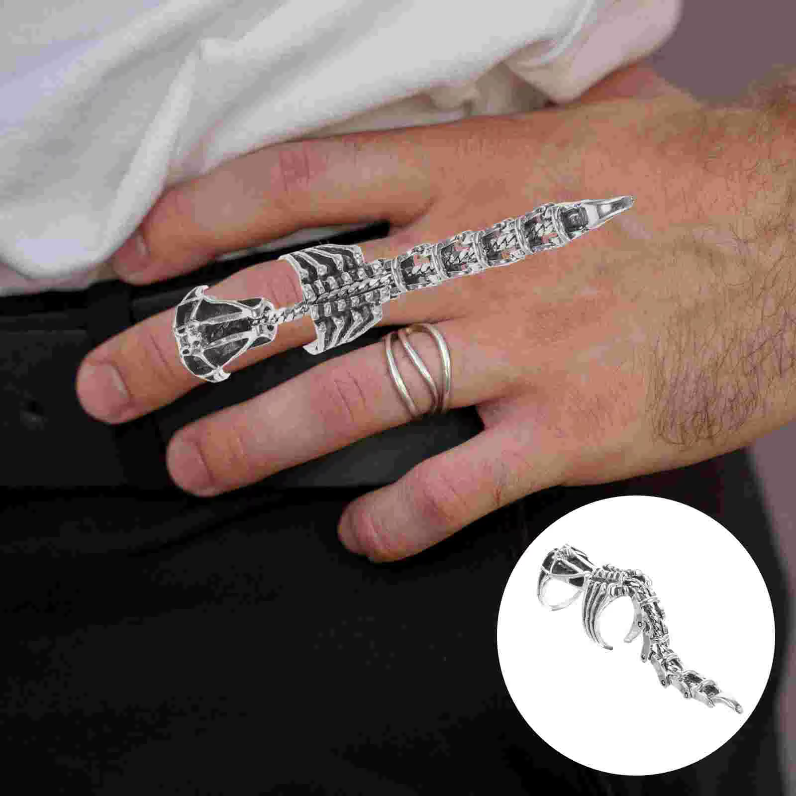 Bague Scorpion mobile Vintage gothique pour hommes, doigt complet en alliage ouvert, Style Punk Hip 