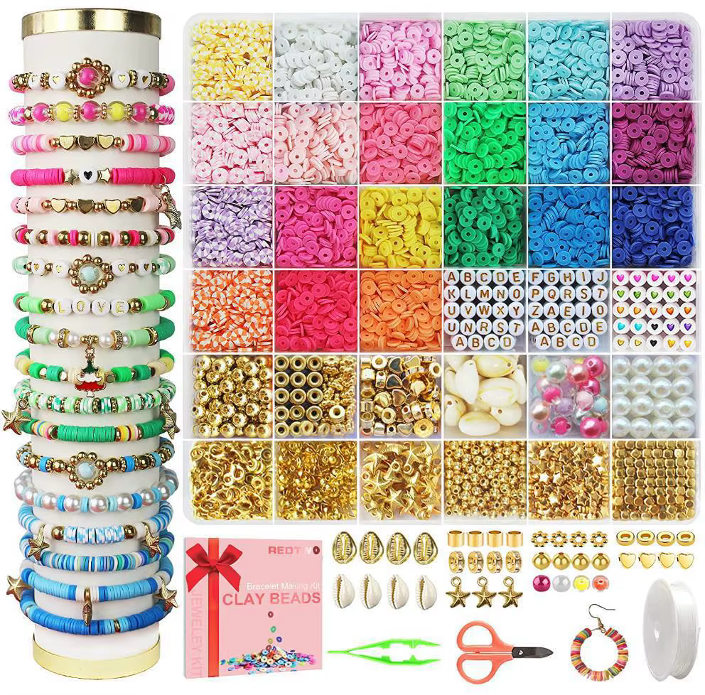 Kit de fabrication de bracelets en perles d'argile DIY, kit de perles de rocaille pour la création d