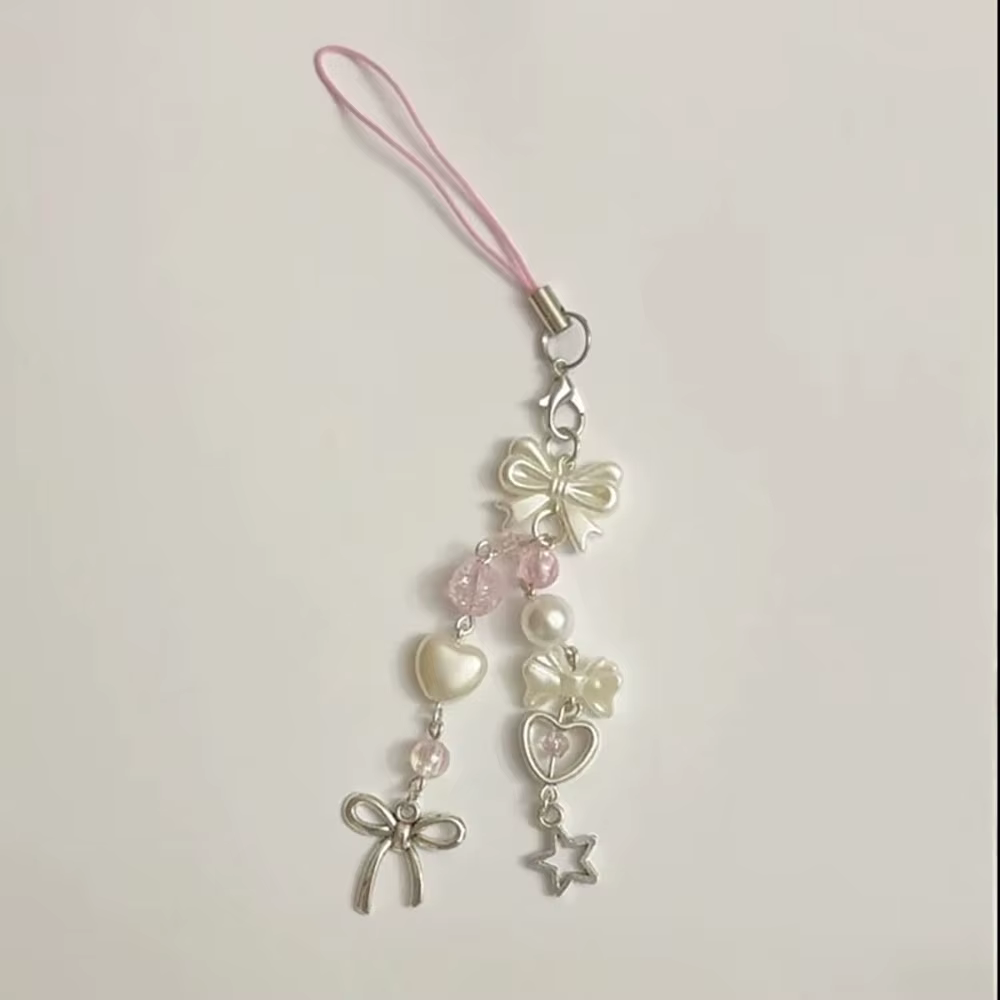 Mode Y2K rose Coquette arc perlé téléphone breloque sac pendentif décoration porte-clés bijoux faits