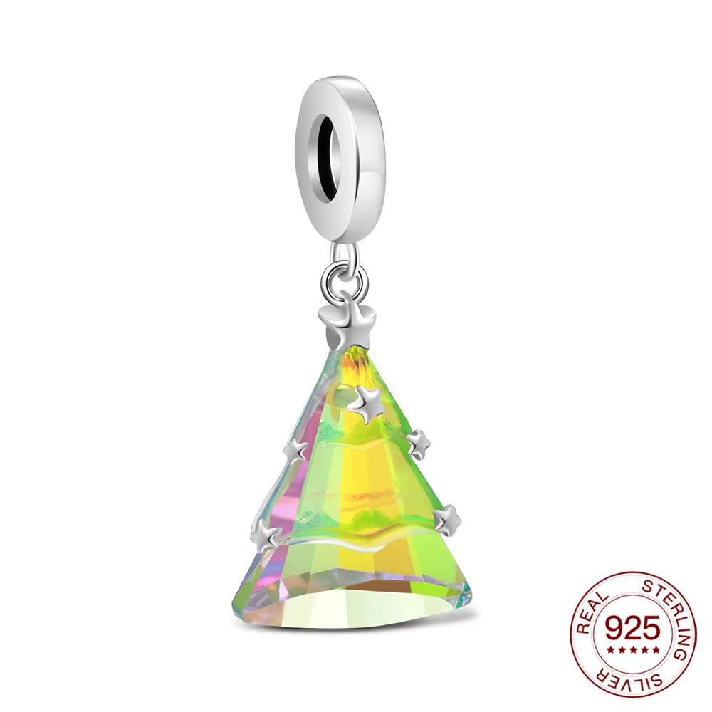 Breloque de Noël en argent 925, classique, colorée, en forme de sapin de Noël, pour la fabrication d