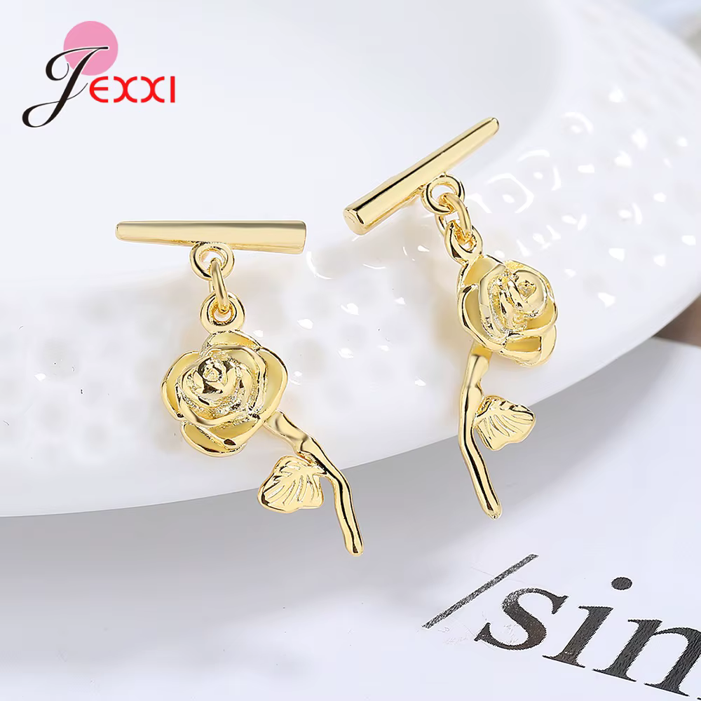 Boucles d'oreilles en argent Sterling 925 pour femmes et filles, Style naturel, fleur de Rose, haute