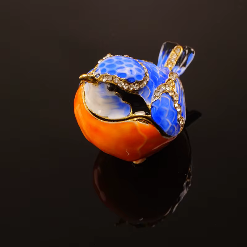 Mini boîte à bijoux pie bleue peinte à la main – Boîte décorative polyvalente en alliage de zinc, pa